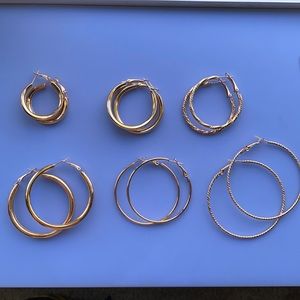 6 pairs of gold hoop earrings!!!